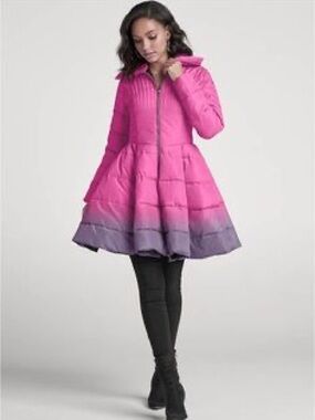 VENUS Womens Pink to Purple Ombre Puffer Coat L